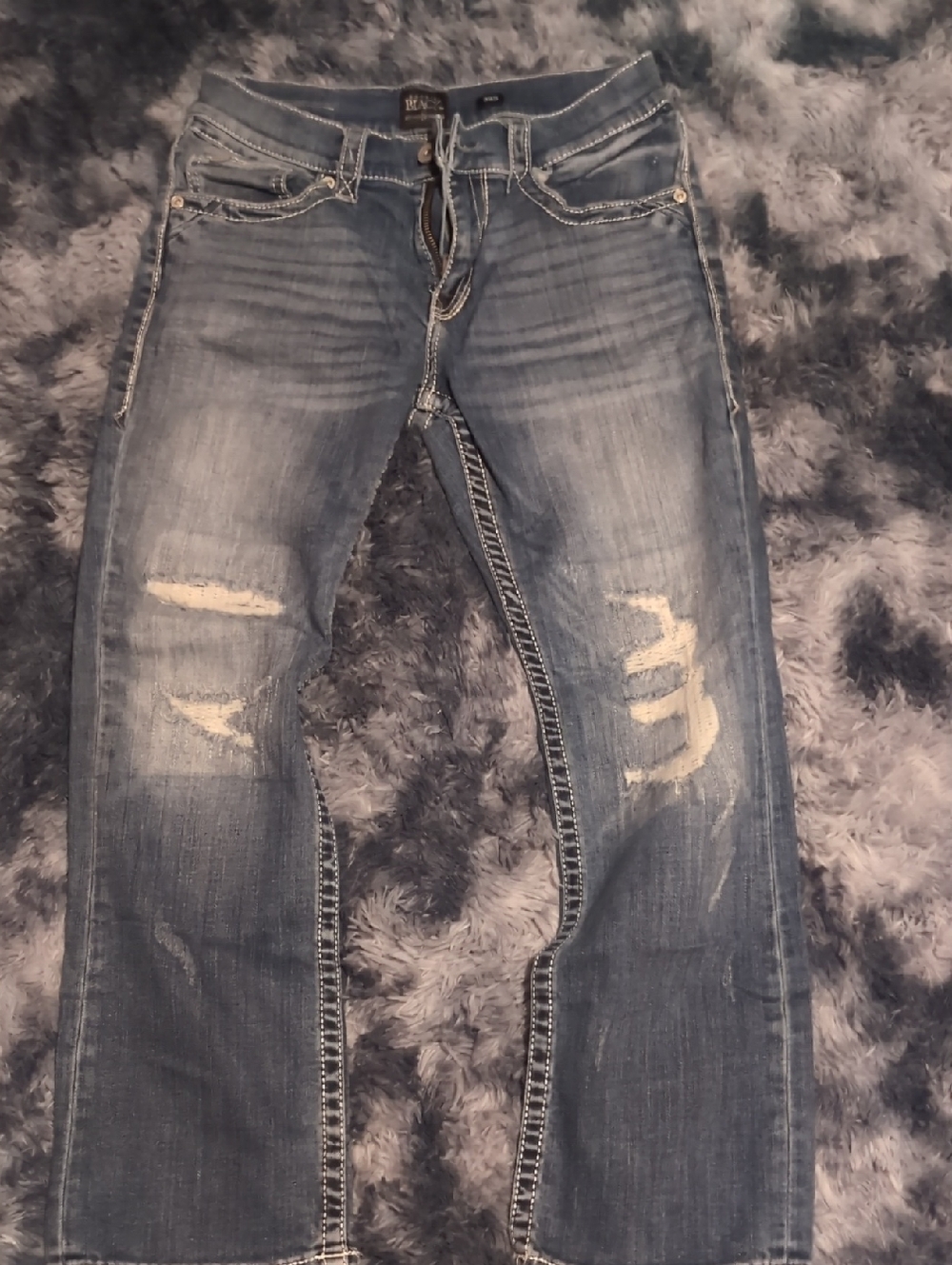 Buckle Men's Slim Straight Distressed Light Blue Jeans